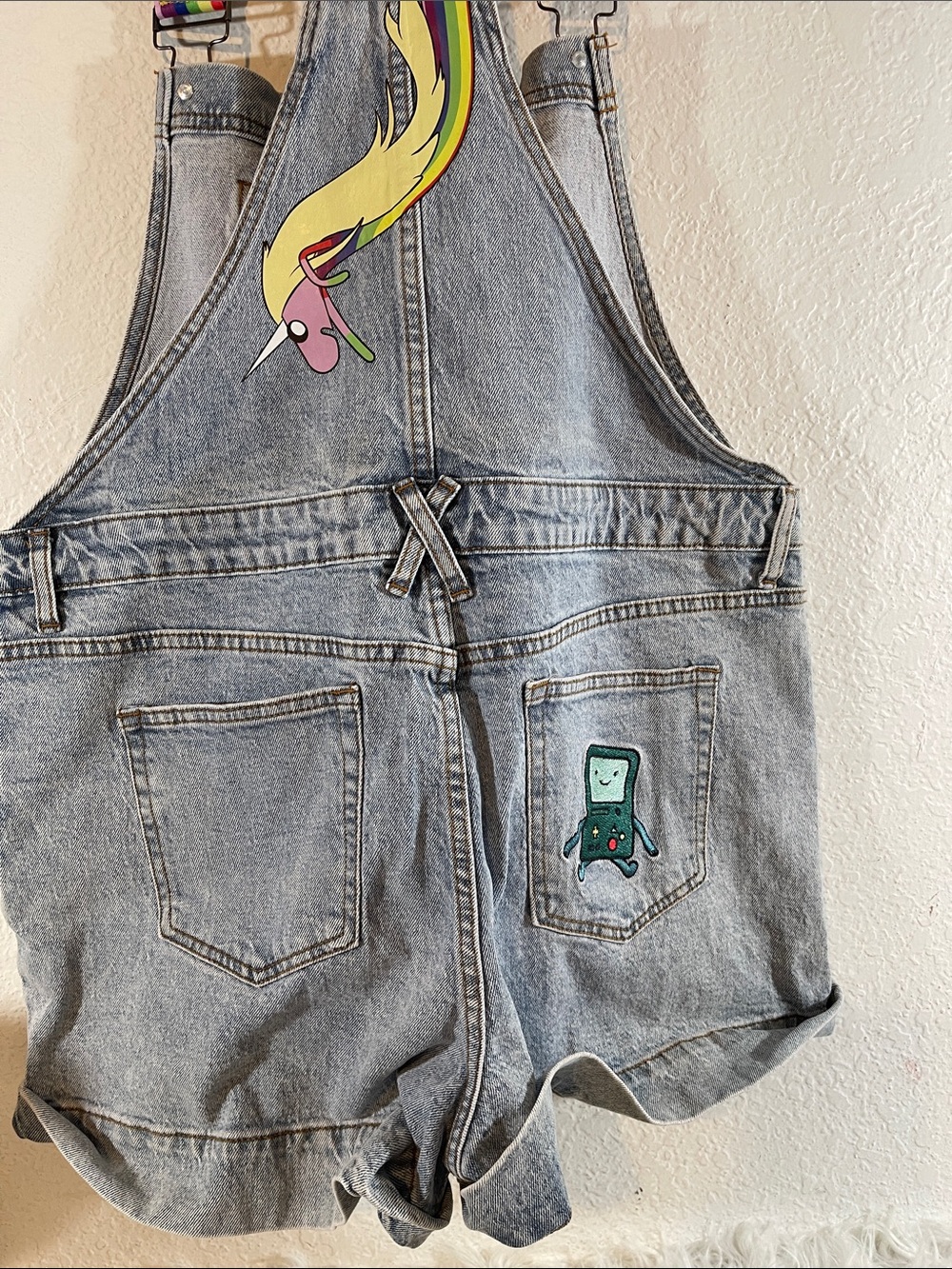 Adventure Time Rainbow Straps Denim Shortalls With Pockets Size XL NEW - Picture 7 of 14